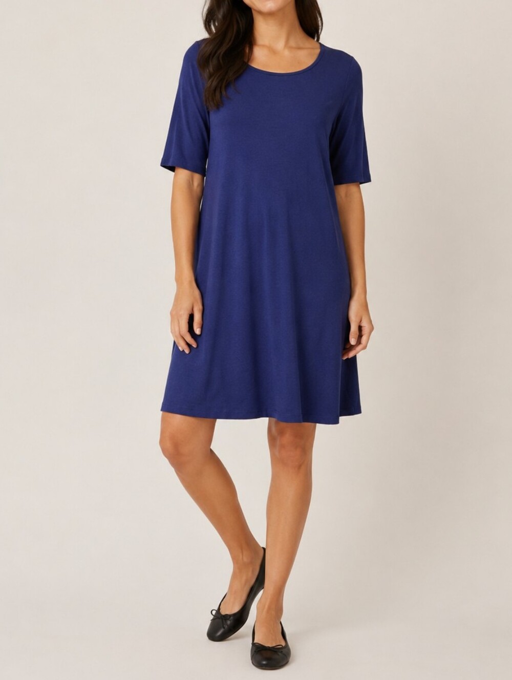Eileen Fisher Viscose Jersey Boat Neck Shift Dress Cobalt Blue XS - Picture 1 of 7